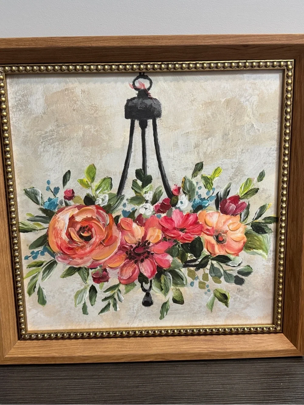 Hobby Lobby Floral Chandelier Wall Art - Peach, Coral & Green